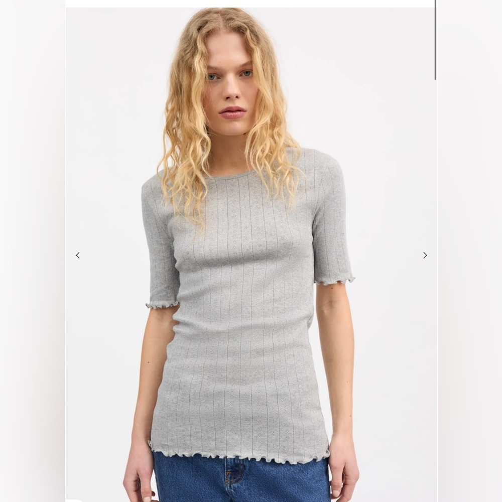 Skall Studio edie pointelle organic cotton tee xs blue - Picture 2 of 9